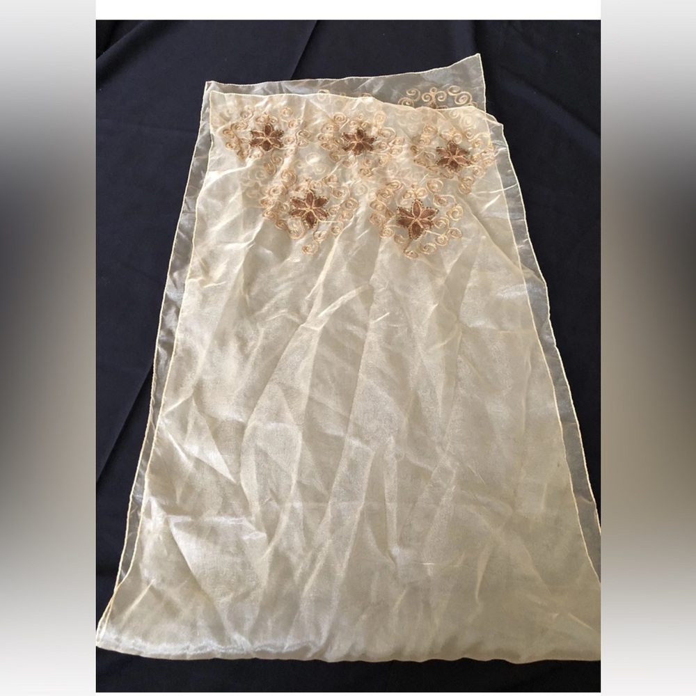 Large 50x20”Sequin Fringe Sheer Shawl Wrap Shawl white gold embroidery